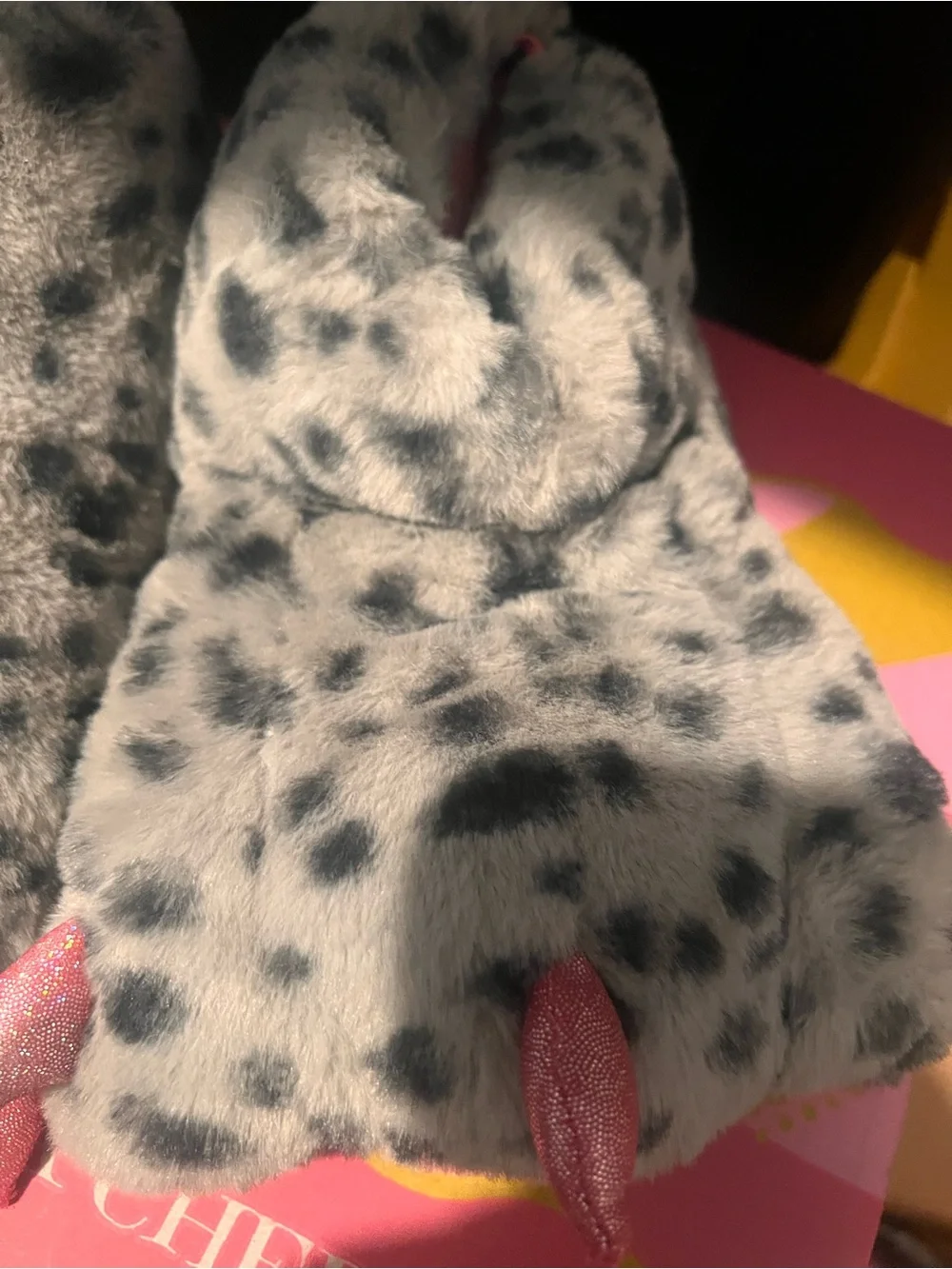 wonder nation Gray Leopard Faux Fur Slippers with Pink Trim